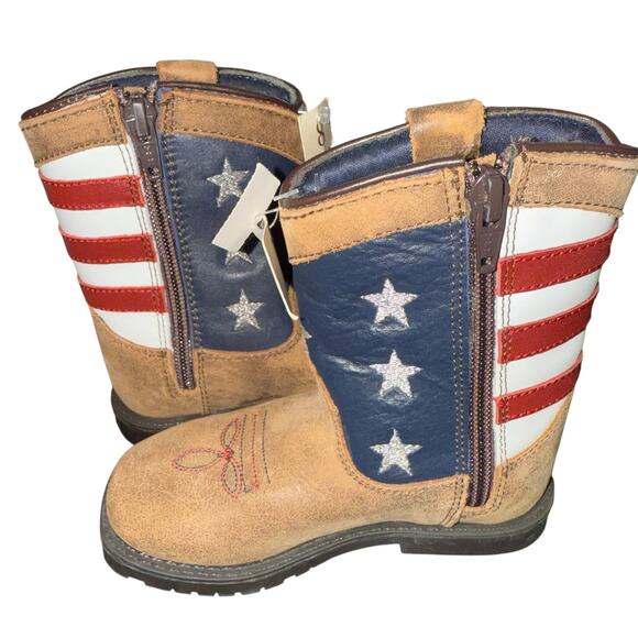 Cody James Toddler USA American Flag Western Boot Broad Square Toe Brown 8D NWTs - Picture 3 of 6